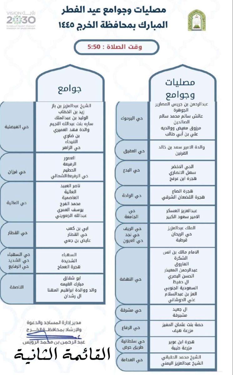 أماكن مصليات عيد الفطر في الخرج 1445-2024