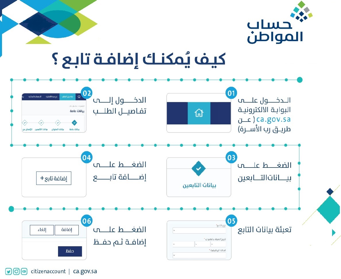 اضافة تابع في حساب المواطن