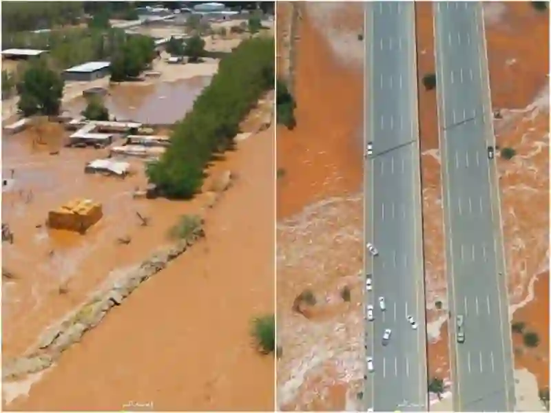 تصوير من درون لسيول وادي فاطمة تقطع طريق مكة - جدة 