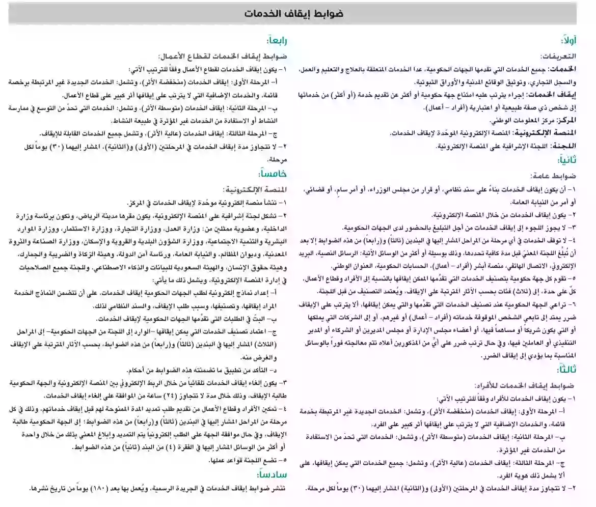 من اليوم حالات جديدة ستخضع لضوابط وقف الخدمات المعدلة